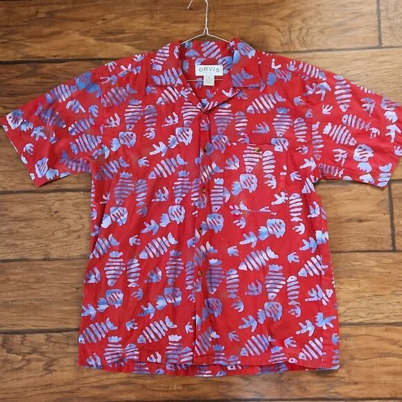Orvis red and gray fish shirt, men's medium, 100% cotton - Picture 1 of 5